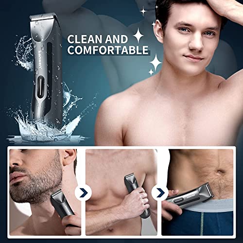 KENSEN Afeitadora Corporal Masculina, Depiladora Corporal Hombre en Seco y Húmedo, para Barba, Axilas, Pecho, Piernas y Genitales, Gris