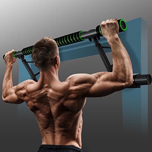 KESSER® 4en1 Barra de dominadas Premium Incl Dip-Station & Power Ropes, Barra de Puerta Plegable, colgado Seguro del Marco de la Puerta, Barra de dominadas para Crossfit, Verde