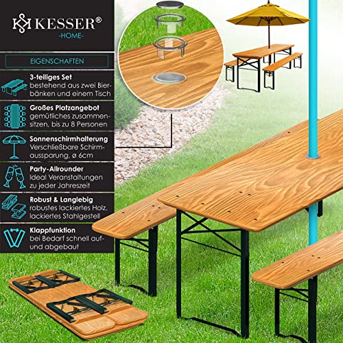 KESSER® Juego de Mesa de jardín de Cerveza Juego de Muebles de jardín de 3 Piezas | Plegable 170 x 46 x 75 cm | 2 Bancos de Cerveza, 1 Mesa de Cerveza