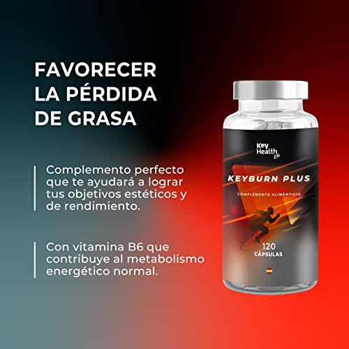 Key Health Life | Quemagrasas Potente | Termogénico para Adelgazar con L-Carnitina, Guaraná, Cafeína, Té Verde y Vitamina B6 | 120 cápsulas | Fat Burner | Pre Entrenamiento