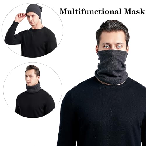 KEYRI 2 Piezas Braga para Cuello Bufanda Calentador, Braga para Cuello Invierno Windstopper Snood Mascarilla Deportiva Warm, Cálida Bufanda con Cordón Bufanda Tubular para Hombre Mujer (Negro + Gris)