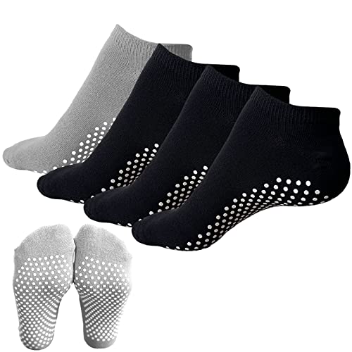 KEYRI 4 Pares Comodos Calcetines Yoga Pilates Para Mujeres y Hombres Antideslizantes Calcetines Artes Marciales Calcetín Tobillero Deportivo Con Puntos Antideslizantes,Talla única (3 Negros + 1 Gris)