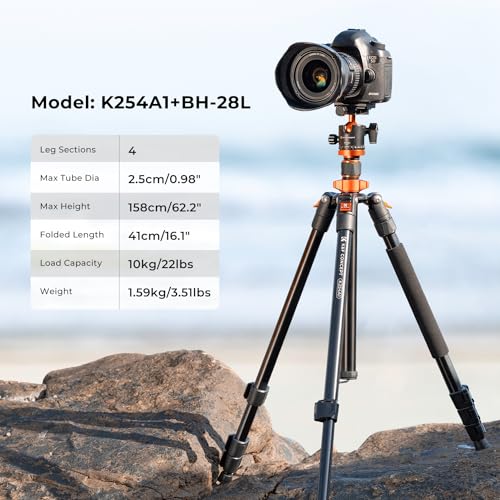 K&F Concept Trípode de Cámara,158cm Trípode Viaje Portátil con Monopié,Trípode Cámara Profesional Aleación de Aluminio con Rótula de Bola y Placa de Liberación para Móvil y Cámara DSLR K254A1+BH-28L