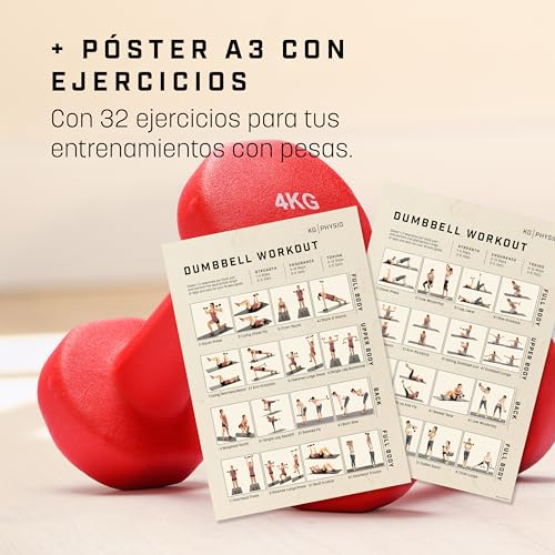 KG Physio Mancuernas y Póster A3 con Ejercicios Ejemplo - Mancuernas con Forro de Neopreno, Agarre Cómodo, Resistente al Sudor y con Tecnología anti-roll