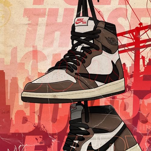 Kicks on Kanvas Póster Hanging Air Jordan 1 Travis Scott, 50 x 70 cm, sin marco