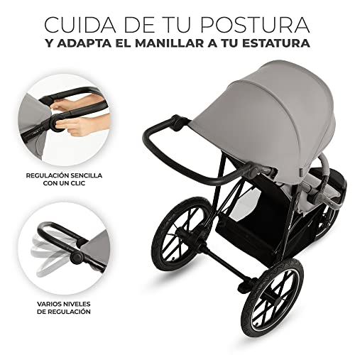 Kinderkraft HELSI, Jogger, Silla de Paseo, Para Bebés, Carrito Deportivo, 3 Ruedas, Desde el Nacimiento hasta 22 Kg, Rueads Neumaticas, Off Road, Cesta Grande, Gris