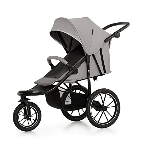 Kinderkraft HELSI, Jogger, Silla de Paseo, Para Bebés, Carrito Deportivo, 3 Ruedas, Desde el Nacimiento hasta 22 Kg, Rueads Neumaticas, Off Road, Cesta Grande, Gris