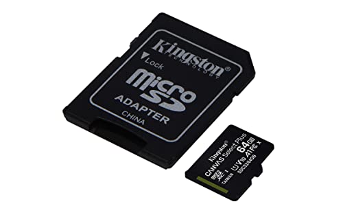 Kingston Canvas Select Plus Tarjeta microSD, garantía por vida con el fabricante, SDCS2/64GB Class 10 con Adaptador SD, Negro