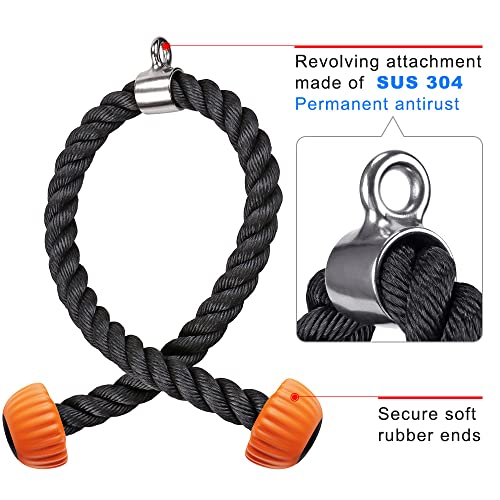 Kipika Cuerda de tríceps, Polea para Triceps Cuerda de Triceps Cuerda Tríceps Cuerda Polea Gym Triceps Rope Cuerda Gym Resistente con Extremos de Goma Suave, 28 Pulgadas, Naranja