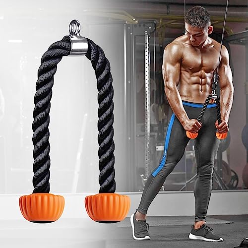 Kipika Cuerda de tríceps, Polea para Triceps Cuerda de Triceps Cuerda Tríceps Cuerda Polea Gym Triceps Rope Cuerda Gym Resistente con Extremos de Goma Suave, 28 Pulgadas, Naranja