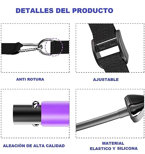 Kit Completo de Ejercicio con Barra de Resistencia Multifuncional Ajustable. Barra de Pilates con Diferentes Gomas Elásticas de 9-22,6 KG, Ideal para Hombre como para Mujer (Violeta)