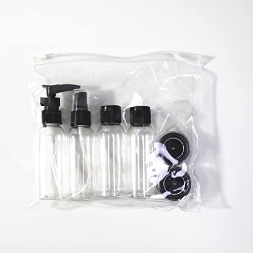 Kit de Viaje, Incluye Neceser, Almohada para el Cuello, Adaptador de Enchufe Universal, Neceser Transparente con 6 Botellas de Viaje, Antifaz, Candado, Etiqueta de Equipaje y Correa de Equipaje