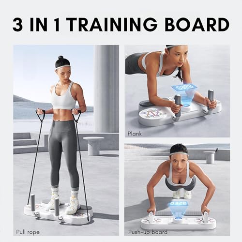 Kit Entrenamiento de Flexiones. Tabla de Flexiones Multifuncional con Goma Elástica de Resistencia y Barras. Set Fitness 3 en 1 con Cronómetro Digital para Ejercicio en Casa y Gimnasio.