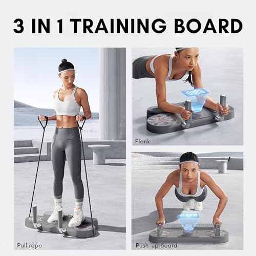 Kit Entrenamiento de Flexiones. Tabla de Flexiones Multifuncional con Goma Elástica de Resistencia y Barras. Set Fitness 3 en 1 con Cronómetro Digital para Ejercicio en Casa y Gimnasio.