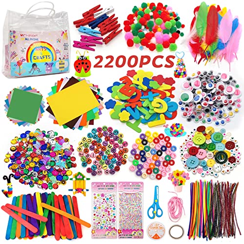 Kit Manualidades Niños 2200+PCS, Pipe Cleaners Crafts Set,Juego de Manualidades,Limpiadores de Pipa Chenilla y Pompoms con Wiggle Eyes y Sticks, Juego Creativo Regalo para Craft DIY Art Supplies