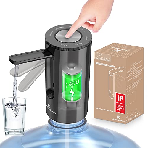 KitchenBoss-Dispensador de Agua Electrico-Bomba Agua Garrafa: Dosificador Agua Garrafas Portable, Carga Tipo C, Dosificador de Agua para Botellas de 3.8-18.9 litros, Negro