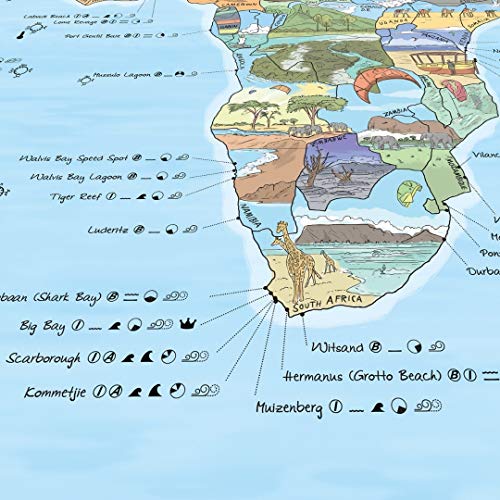 Kitesurf Map by Awesome Maps - Mapa mundial ilustrado para kitesurfistas - reescribible - 97,5 x 56 cm