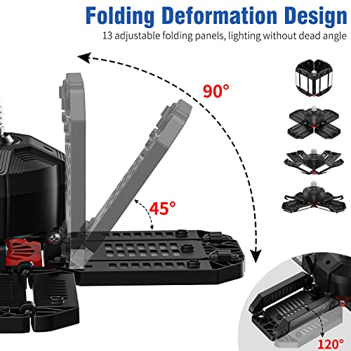 KITYHOME Lámpara de Garaje 200W,20000LM 6500K Deformación Lámpara de Garaje,Luz de Taller Deformable con 12+1 paneles ajustables para E26/E27,Garaje,Granero,Almacén Sótano,Gimnasio(2 PCS)