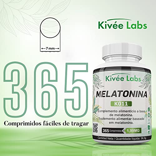 KivéeLabs® 365 Comprimidos Melatonina Pura 1,99 mg (Suministro 1 Año) | Rápida Asimilación | Suministro para 1 año | Ayuda con el insomnio y trastornos del sueño | Vegano sin OMG | Fabricado en España