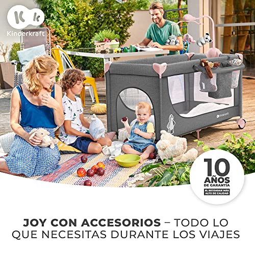 kk Kinderkraft JOY ACC Cuna de viaje para Bebé de hasta 25 kg, Plegado rápido y fácil, incluye Carrusel de cuna con 3 juguetes, Estantes para pañales y Cambiador, Bolsa de viaje, Azul