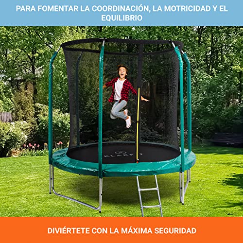 Klarfit Cama Elastica de Exterior con Red de Protección UV, con Cubierta para Lluvia, Escalera, Trampolín con Colchoneta, Juegos Niños para Jardín, 250 cm