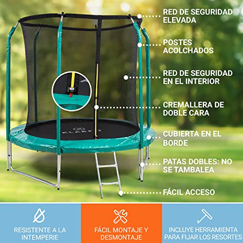 Klarfit Cama Elastica de Exterior con Red de Protección UV, con Cubierta para Lluvia, Escalera, Trampolín con Colchoneta, Juegos Niños para Jardín, 250 cm