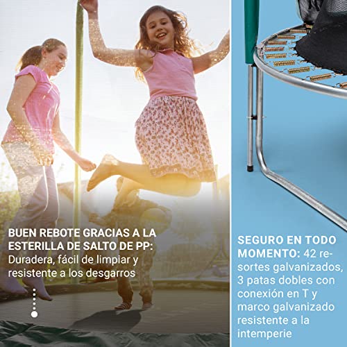 Klarfit Cama Elastica de Exterior con Red de Protección UV, con Cubierta para Lluvia, Escalera, Trampolín con Colchoneta, Juegos Niños para Jardín, 250 cm