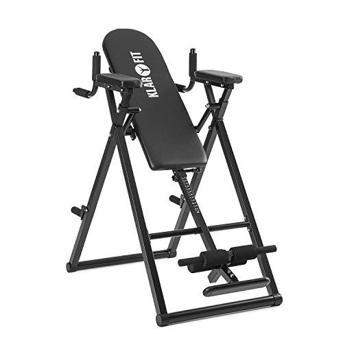 Klarfit Klar FIT Power-Gym Tabla de inversión - Banco de inversión para Flexiones, Entrenamiento 6 en 1, Fondos y alzar piernas, 22 Niveles de Altura, hasta 120 kg, Peso 32 kg, Negro