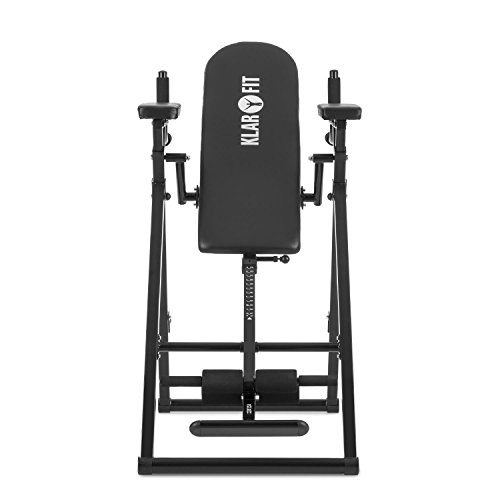 Klarfit Klar FIT Power-Gym Tabla de inversión - Banco de inversión para Flexiones, Entrenamiento 6 en 1, Fondos y alzar piernas, 22 Niveles de Altura, hasta 120 kg, Peso 32 kg, Negro