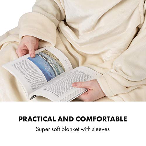 KLARSTEIN Slanket - Batamanta eléctrica con Mangas, Potencia 120 W, 3 Niveles de Potencia, Lavable a máquina, Longitud del Cable 230 cm, Temporizador Apagado, Forro Polar, 155 x 180 cm, Beige