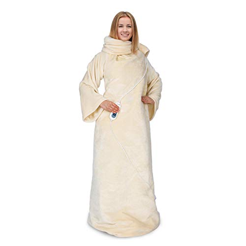 KLARSTEIN Slanket - Batamanta eléctrica con Mangas, Potencia 120 W, 3 Niveles de Potencia, Lavable a máquina, Longitud del Cable 230 cm, Temporizador Apagado, Forro Polar, 155 x 180 cm, Beige