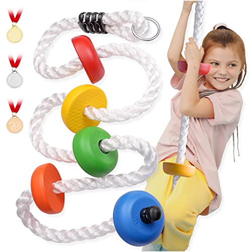 Kleintober Cuerda de Escalada Premium para niños I Juegos para Exterior e Interior I Incluye medallas motivacionales, guía con Ejercicios y Gancho de Seguridad I Juegos de Columpio y balancín