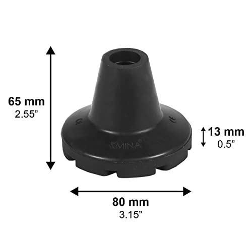 KMINA - Tacos Muletas Antideslizantes 19 mm, 18 mm y 17 mm (x2 uds), Conteras Muletas, Virolas de Goma para Muletas, Conteras Anchas Negras para Muletas - Fabricado en España