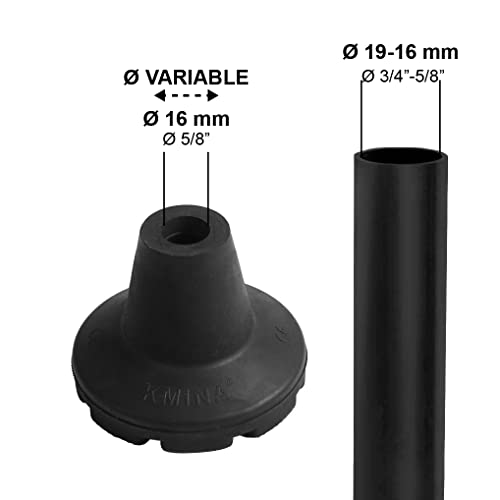 KMINA - Tacos Muletas Antideslizantes 19 mm, 18 mm y 17 mm (x2 uds), Conteras Muletas, Virolas de Goma para Muletas, Conteras Anchas Negras para Muletas - Fabricado en España