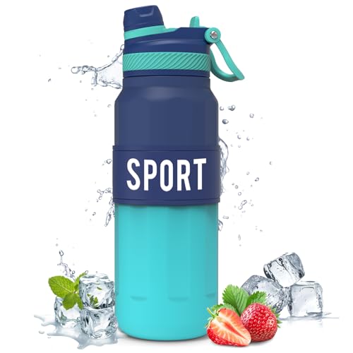 KollyKolla Botella Agua 1 Litro, Botella de Agua Deportiva con Paja, Sin BPA & Reutilizable, Botella Gimnasio Prueba de Fugas, 2 en 1 Tapa de Botella, Botella 1 Litro Para Gym, Fitness, Oficina