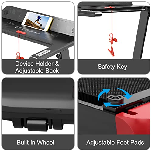 KOMFOTTEU Cinta de Correr Plegable para Casa, Máquina de Correr 1-12 km/h 550W, Andador con Pantalla LCD, App Bluetooth, 3 Modos y 12 Programas, Cinta de Correr Eléctrica 100kg Portátil (Rojo)