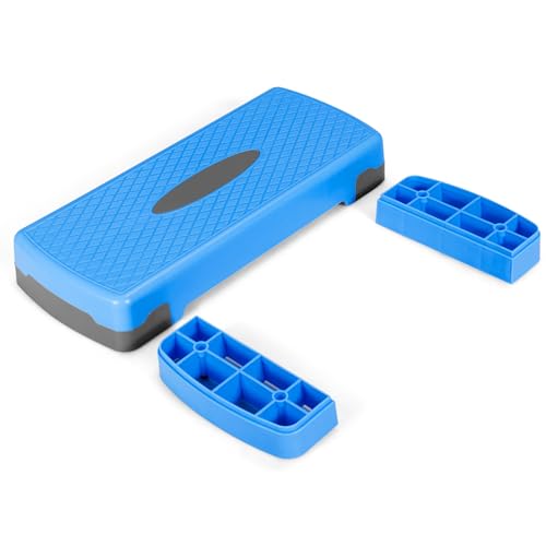 KOMFOTTEU Stepper de Fitness en Casa, Paso de Ejercicio Cardio con Altura Ajustable, Plataforma Aeróbic con Carga de hasta 250 kg, Tabla de Fitness para Gimnasio, 68 x 28 x 15 cm (Azul y gris)