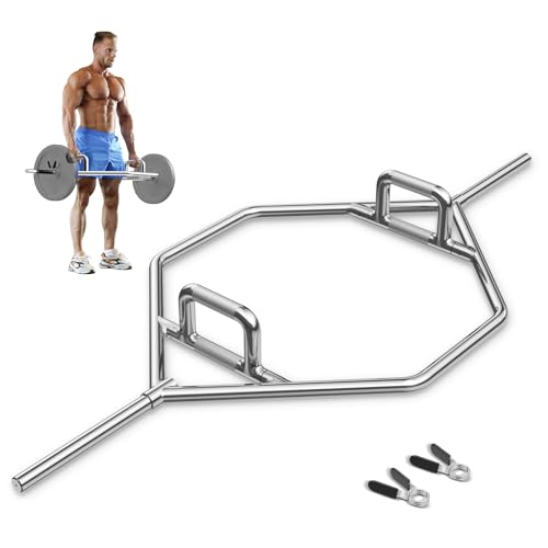 KOMFOTTEU Trap Bar, Barra de Pesas con Mango Plegable, Barra Hexagonal de Acero con Cierre de Muelle, Barra de Trampa de hasta 363 kg para Sentadillas, Peso Muerto, 142 cm