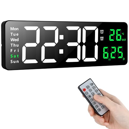 Koolertron Reloj de Pared, Reloj Digital de Pared 16 Pulgada con Control Remoto para Sala de Estar,Gimnasio,Tienda,Oficina,Brillo Automático con Despertador,Fecha,Semanal y Temperatura