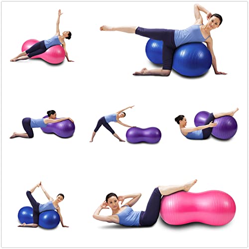 KRUIHAN Peanut Ball - Pelota de Ejercicio,Pelota de Yoga,Pelota de Embarazo,para Trabajo de Parto,Fisioterapia,Fuerza del Núcleo,Fitness en el Hogar y el Gimnasio (Incluye Bomba),Rosado