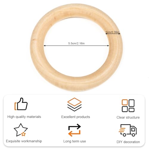 KSIUW 10 pcs Anillo de Madera - Aro Madera Natural, Anillos de Madera Redondos Naturales Sin Terminar, para Artes y Manualidades, Bricolaje, Decoración, Conectores Colgantes de Anillo