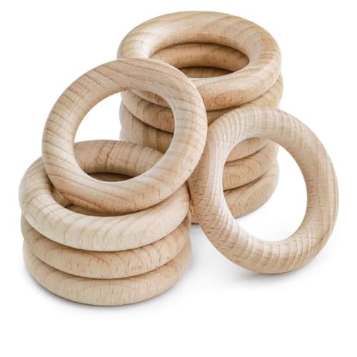 KSIUW 10 pcs Anillo de Madera - Aro Madera Natural, Anillos de Madera Redondos Naturales Sin Terminar, para Artes y Manualidades, Bricolaje, Decoración, Conectores Colgantes de Anillo