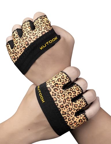 KUTOOK Guantes Gimnasio Hombre Mujer Gym Fiteness Pesas Crossfit Entrenamiento Accesorios Dominadas Calistenia Amarillo Estampado de Leopardo S