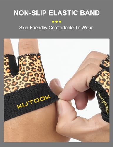 KUTOOK Guantes Gimnasio Hombre Mujer Gym Fiteness Pesas Crossfit Entrenamiento Accesorios Dominadas Calistenia Amarillo Estampado de Leopardo S