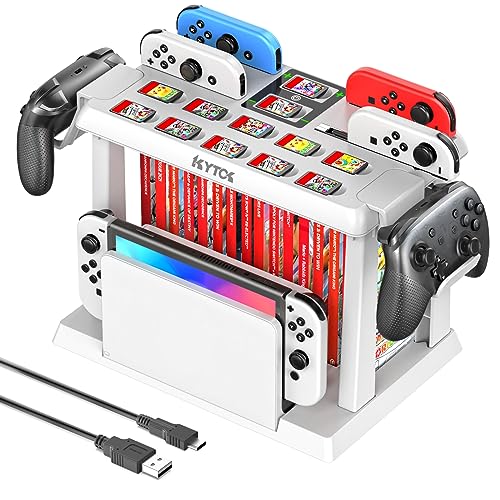 Kytok Soporte Almacenamiento para Nintendo Switch/OLED con Cargador para Joycon, Torre Almacenamiento para Accesorios de Switch, Soporte Organizador para Nintendo Switch Juegos, Mando Pro y TV Dock