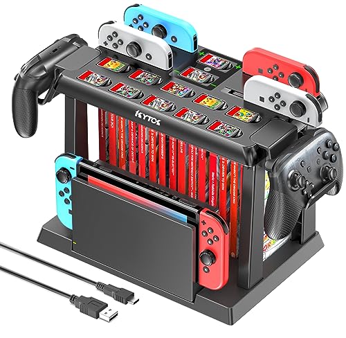 Kytok Soporte Almacenamiento para Nintendo Switch/OLED con Cargador para Joycon, Torre para Accesorios, Soporte Organizador para Juegos, Mando Pro y TV Dock