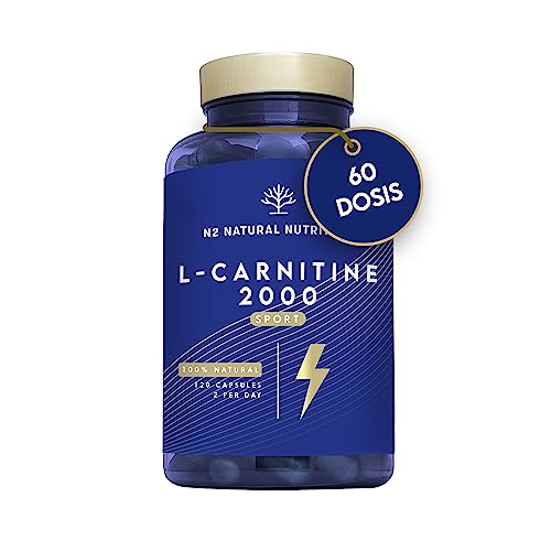 L CARNITINA 100% Natural 2000 mg. Suplementos Deportivos. 120 Cápsulas 60 días, L-Carnitina Preentreno Gimnasio. Mejora Energía, Resistencia y Rendimiento. Sin Azúcar. CE. N2 Natural Nutrition