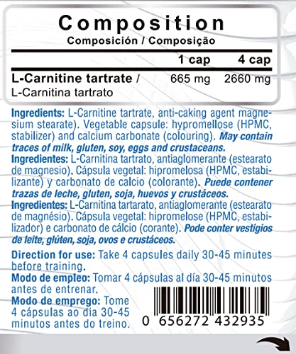 L Carnitina - CARNI BEST - 2660 mg por dosis diaria - L Carnitina Capsulas - L Carnitina Tartrato - Suplemento de L- Carnitina en capsulas - L - Carnitina - 120 cápsulas veganas