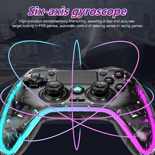 Laazii Mando para PS4, Inalámbrico Mando PS4 Controlador con Barra de Luz/Doble Vibración/6 Axis Gyro, Batería de 800mAh, Transparente Gamepad Game Mandos Games Accesorios para PS4/Slim/Pro