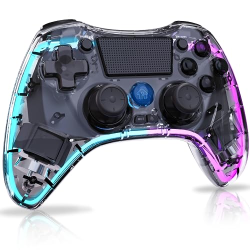 Laazii Mando para PS4, Inalámbrico Mando PS4 Controlador con Barra de Luz/Doble Vibración/6 Axis Gyro, Batería de 800mAh, Transparente Gamepad Game Mandos Games Accesorios para PS4/Slim/Pro